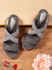 Monrow Grey Colourblocked Suede Wedge Sandals