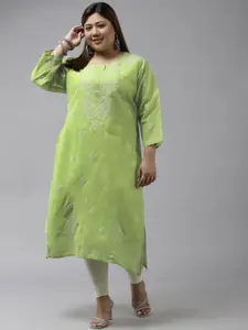 ADA Women Green Ethnic Motifs Plus Size Chikankari Kurta