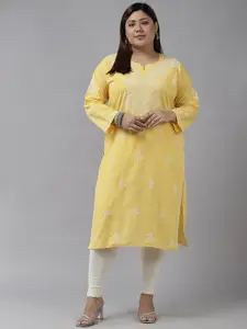 ADA Women Yellow Ethnic Motifs Plus Size Chikankari Kurta