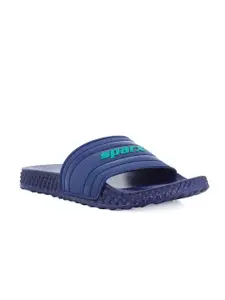 Sparx Men Navy Blue & Green Printed Rubber Sliders