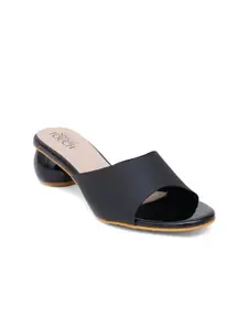 SHUZ TOUCH Black Block Sandals with Buckles