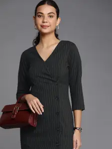 Allen Solly Woman Black Pin Striped Blazer Style Mini Dress