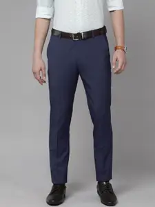 Arrow Men Blue Solid Mid Rise Tailored Formal Trousers
