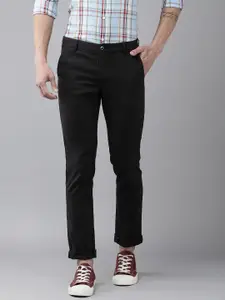 Arrow Sport Men Black Solid Original Slim Fit Mid-Rise Plain Woven Flat-Front Trousers
