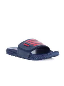 Sparx Men Navy Blue & Red Striped Sliders