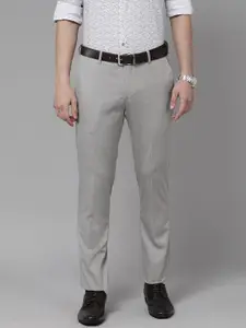 Arrow Men Grey Self Designed Mid Rise Tailored Trousers