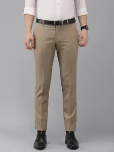Arrow Men Khaki Self Design Textured Mid-Rise Tailored Fit Formal Trousers