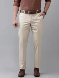 Arrow Men Beige Solid Tailored Trousers