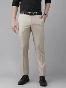 Arrow Men Beige Solid Tailored Fit Formal Trousers