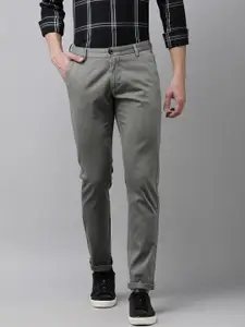 Arrow Sport Men Grey Textured self Design Original Slim Fit Mid-Rise Plain Woven Trousers