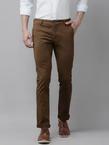 Arrow Sport Men Brown Solid Original Slim Fit Mid-Rise Plain Woven Flat-Front Trousers