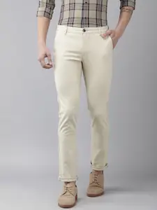 Arrow Sport Men Beige Solid Original Slim Fit Mid-Rise Plain Woven Flat-Front Trousers