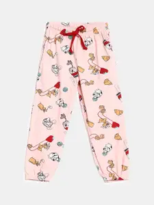 V-Mart Girls Peach Printed Cotton Single Jersey Lounge Pants