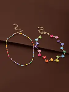 Carlton London Set of 2 Multicoloured Gold-Plated Necklace