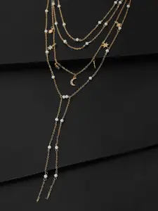 Carlton London Rose Gold Toned & White CZ Studded Charm Multi Layered Necklace