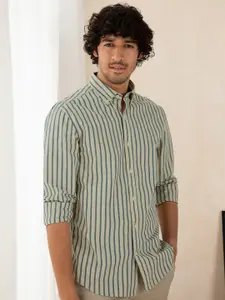 Andamen Men Blue Classic Slim Fit Striped Casual Shirt
