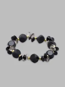 Globus Women Gold-Toned & Black Gold-Plated Artificial Bead Beaded Cuff Bracelet