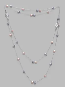 Globus Silver-Toned & White Silver-Plated Necklace