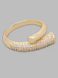 Globus White Gold-Plated CZ Studded Finger Ring