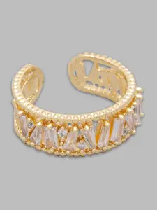 Globus Gold-Plated & White Stone-Studded Finger Ring