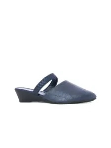 Khadims Navy Blue Textured Wedge Sandals
