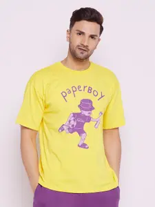FUGAZEE Men Yellow Printed Applique Oversized  T-shirt