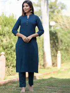KAAJH Women Navy Blue Dyed Summer Sheers Pathani Kurta
