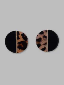 Globus Black Circular Studs Earrings