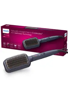 Philips BHH885/10 Hair Straightener Brush ThermoProtect Technology Ionic Care- Navy Blue