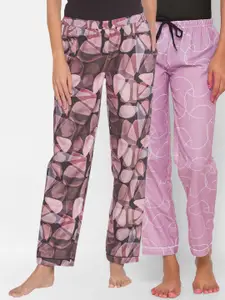 FashionRack Women Brown & Pink Pack of 2 Printed Cotton Lounge Pants