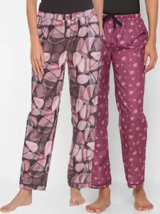 FashionRack Pack of 2 Peach & Purple Printed Cotton Lounge Pants