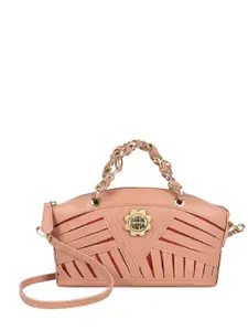 Hidesign Pink Printed Leather Swagger Satchel with Cut Work