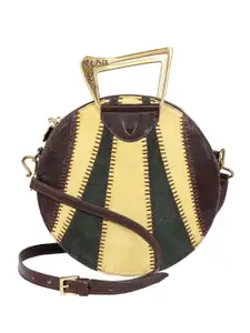 Hidesign Brown Colourblocked Leather Structured Satchel