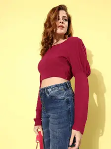 4WRD by Dressberry Beetroot Pink Square Neck Solid Emo 2.0 Once Upon A Sleeve Crop Top