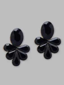 Globus Black & Gold Plated Floral Studs Earrings