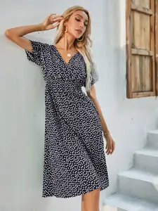 StyleCast Black & White Abstract Printed Fit & Flare Dress