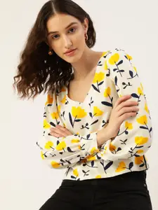 DressBerry White & Yellow Floral Print Top