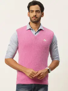Monte Carlo Men Pink Solid Sweater Vest