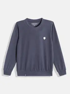 Monte Carlo Boys Navy Blue Solid Round Neck Sweatshirt