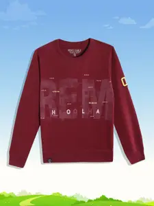 Monte Carlo Teen Boys Maroon & White Typography Printed Sweatshirt
