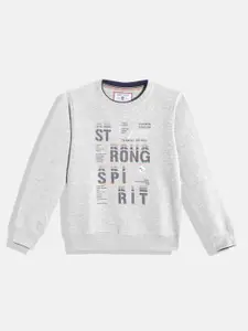 Monte Carlo Boys Grey Melange & BlackTypography Printed Sweatshirt
