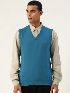 Monte Carlo Men Blue Solid Sweater Vest