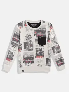 Monte Carlo Boys Beige & Grey Graphic Printed Sweatshirt with Contrast Pocket