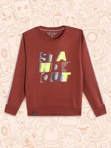 Monte Carlo Boys Rust Brown & Yellow Typography Printed Sweatshirt