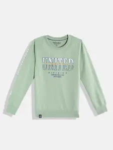 Monte Carlo Boys Sage Green & Navy Blue Typography Printed Sweatshirt
