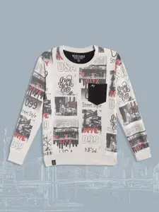 Monte Carlo Boys Beige & Grey Graphic Printed Sweatshirt