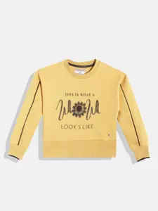 Monte Carlo Girls Mustard Yellow & Black Typography Printed Sweatshirt