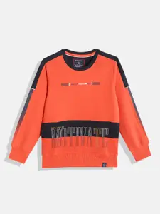 Monte Carlo Boys Orange & Navy Blue Typography Printed Sweatshirt
