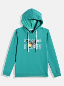 Monte Carlo Girls Green & White Typography Printed Hooded Sweatshirt