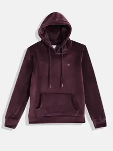 Monte Carlo Girls Burgundy Solid Velvet Finish Hooded Sweatshirt